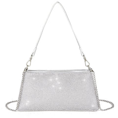 Crystal Rhinestone Evening Bag – Metallic Chain Strap Clutch for Women (Multiple Colors)