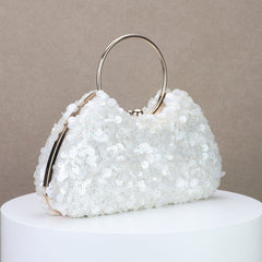 Rhinestone Beaded Evening Clutch with Ring Detail for Dinner and Banquet