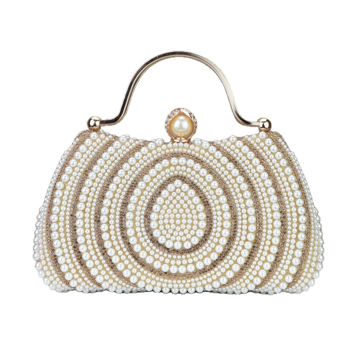 Light Luxury Pearl Evening Handbag with Diamond Detail and Crossbody Strap