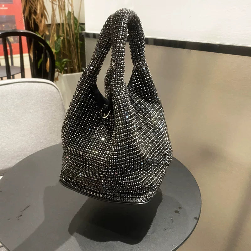 Rhinestone Bucket Bag for Women – Chain Strap Shoulder & Crossbody Handbag
