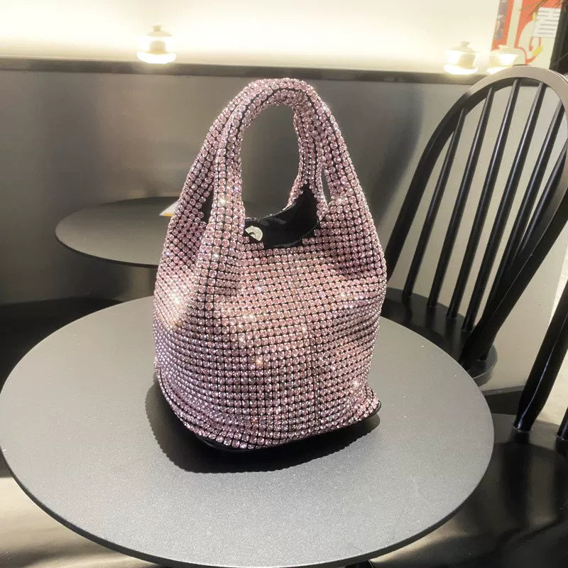 Rhinestone Bucket Bag for Women – Chain Strap Shoulder & Crossbody Handbag