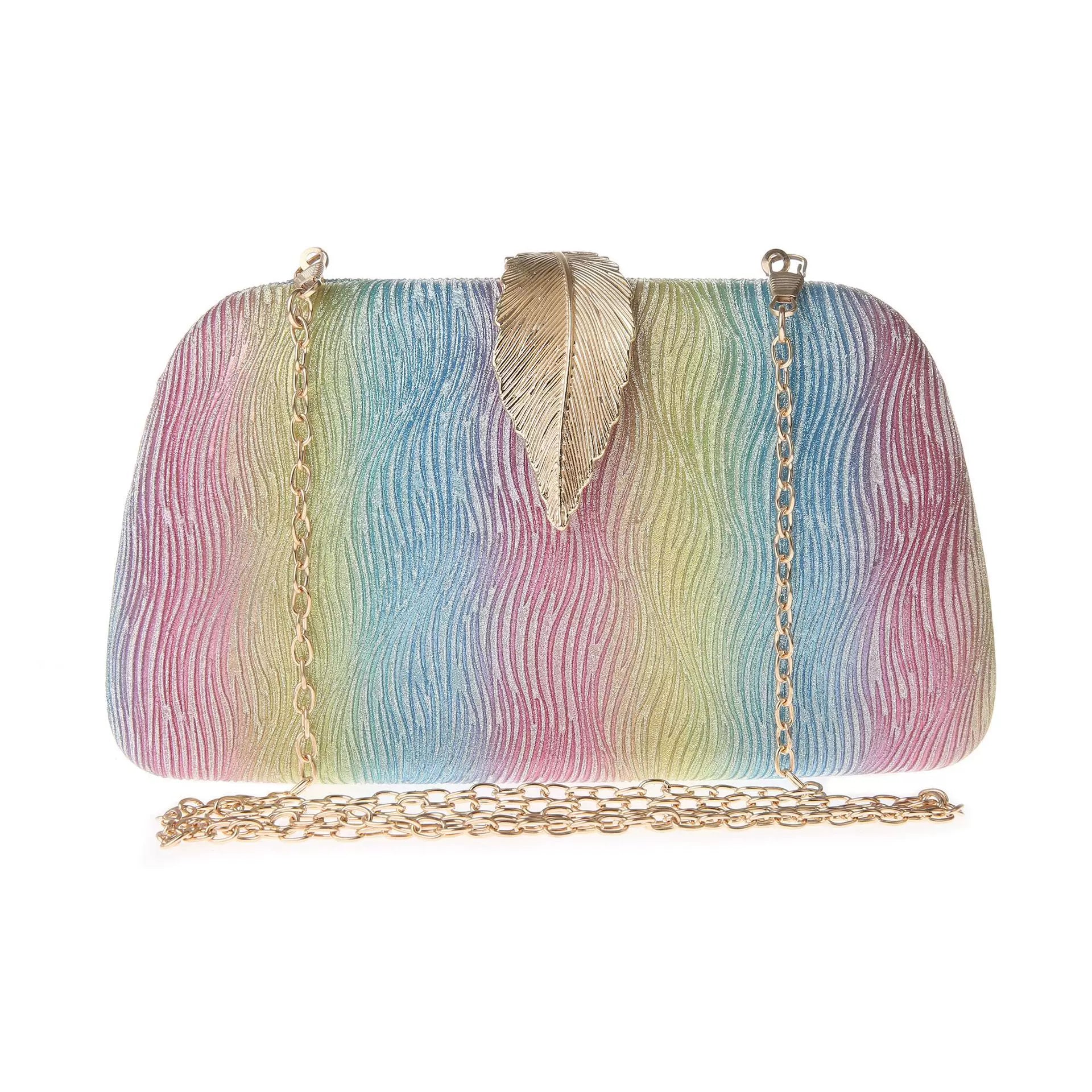 New Fashion Simple Leaf Clutch – Glitter Fabric Banquet Dinner Bag, Small Square Wedding Bag