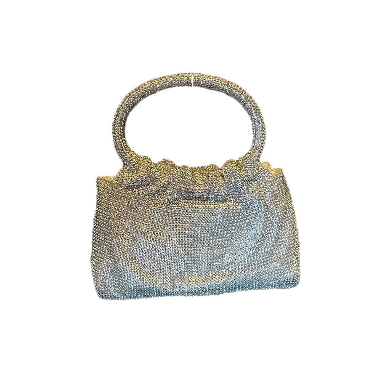Rhinestone Evening Clutch with Shiny Ring Detail, Handheld or Crossbody Design