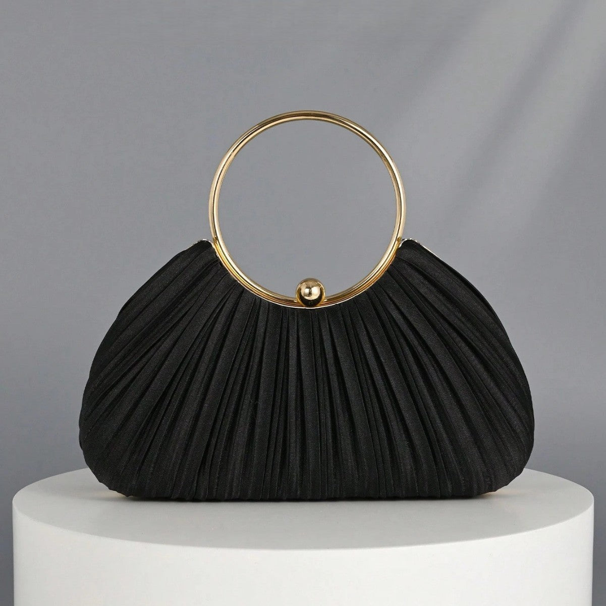 Pleated Evening Clutch with Ring Detail for Dinner Party and Banquet