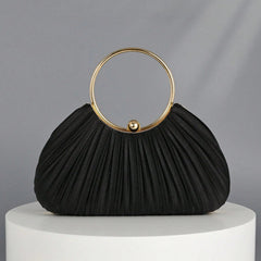 Pleated Evening Clutch with Ring Detail for Dinner Party and Banquet