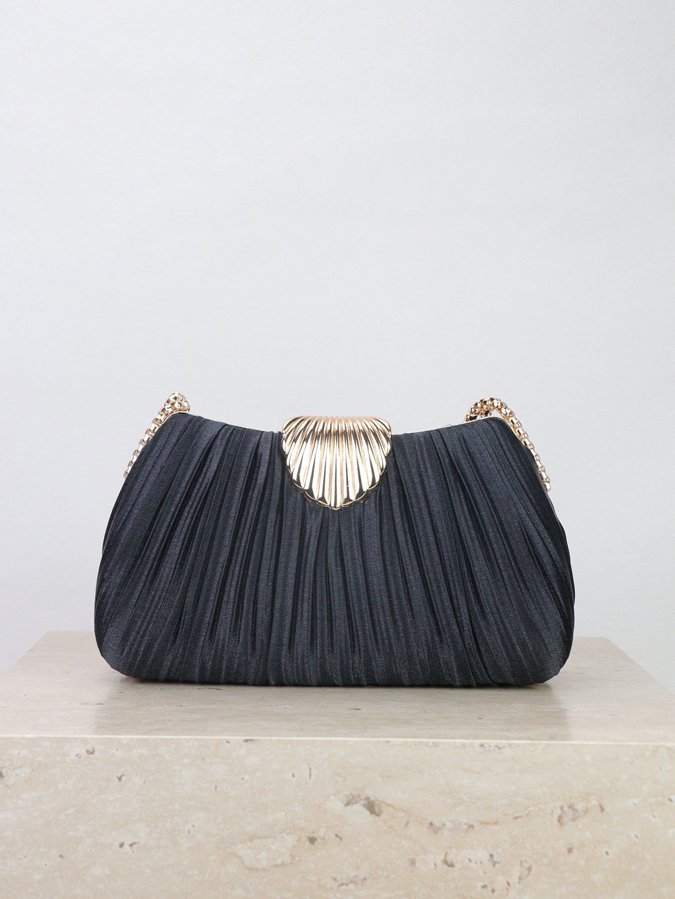 Elegant Satin Pleated Evening Clutch Bag with Buckle for Wedding and Banquet