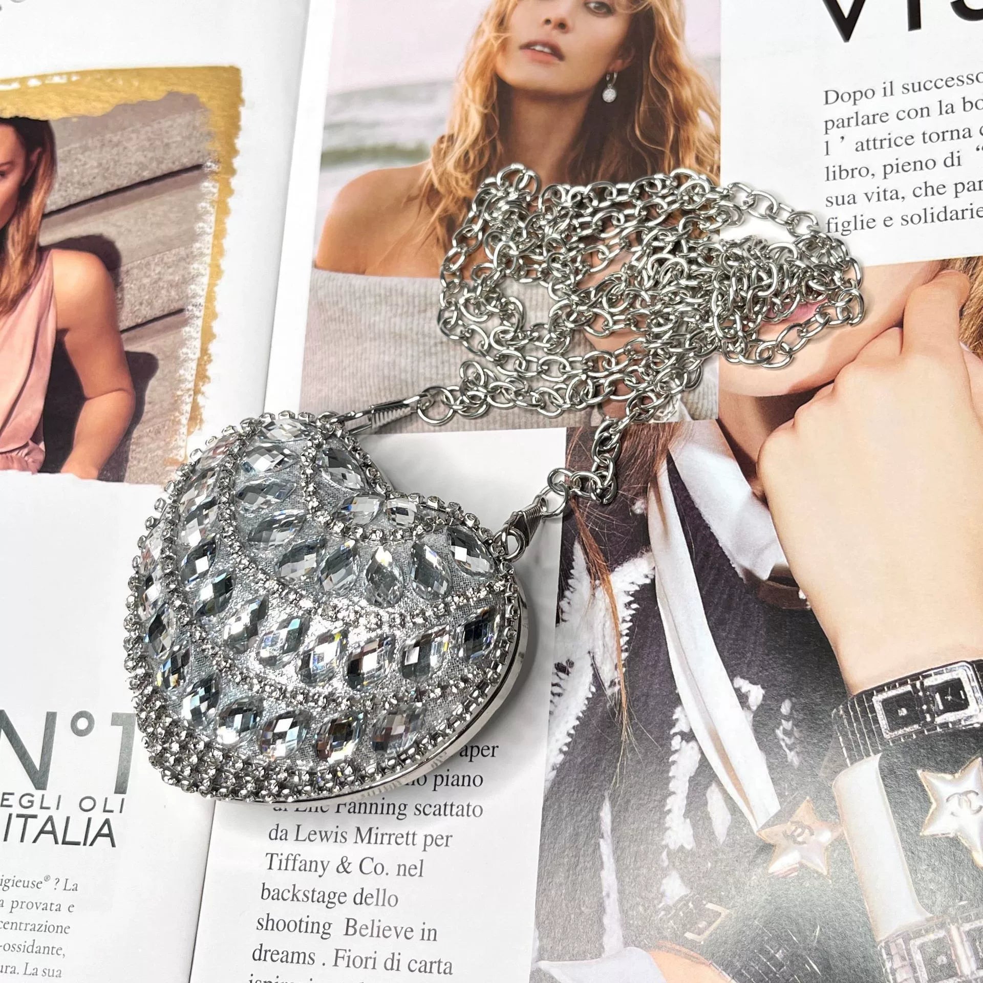 Heart-Shaped Rhinestone Evening Bag for Women – Shoulder & Crossbody Party Clutch