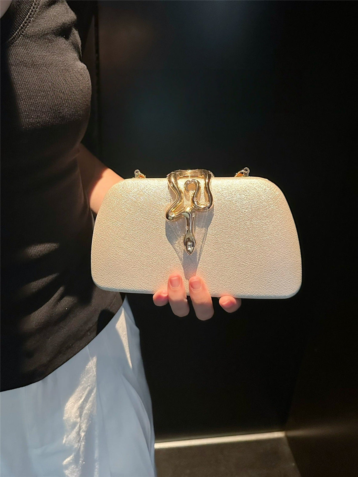 Snake Lock Evening Clutch Bag with Chain Strap for Party and Banquet