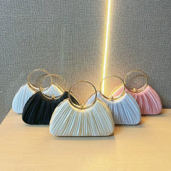 Women's Pleated Evening Handbag – Party Dress Bag with Ring Detail, Elegant KTV Princess Style