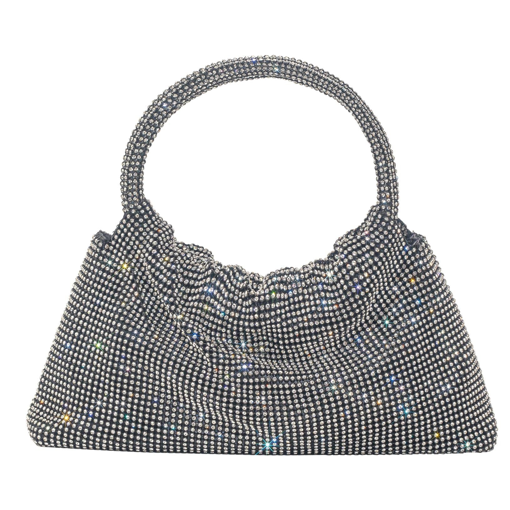 Rhinestone Evening Clutch with Shiny Ring Detail, Handheld or Crossbody Design