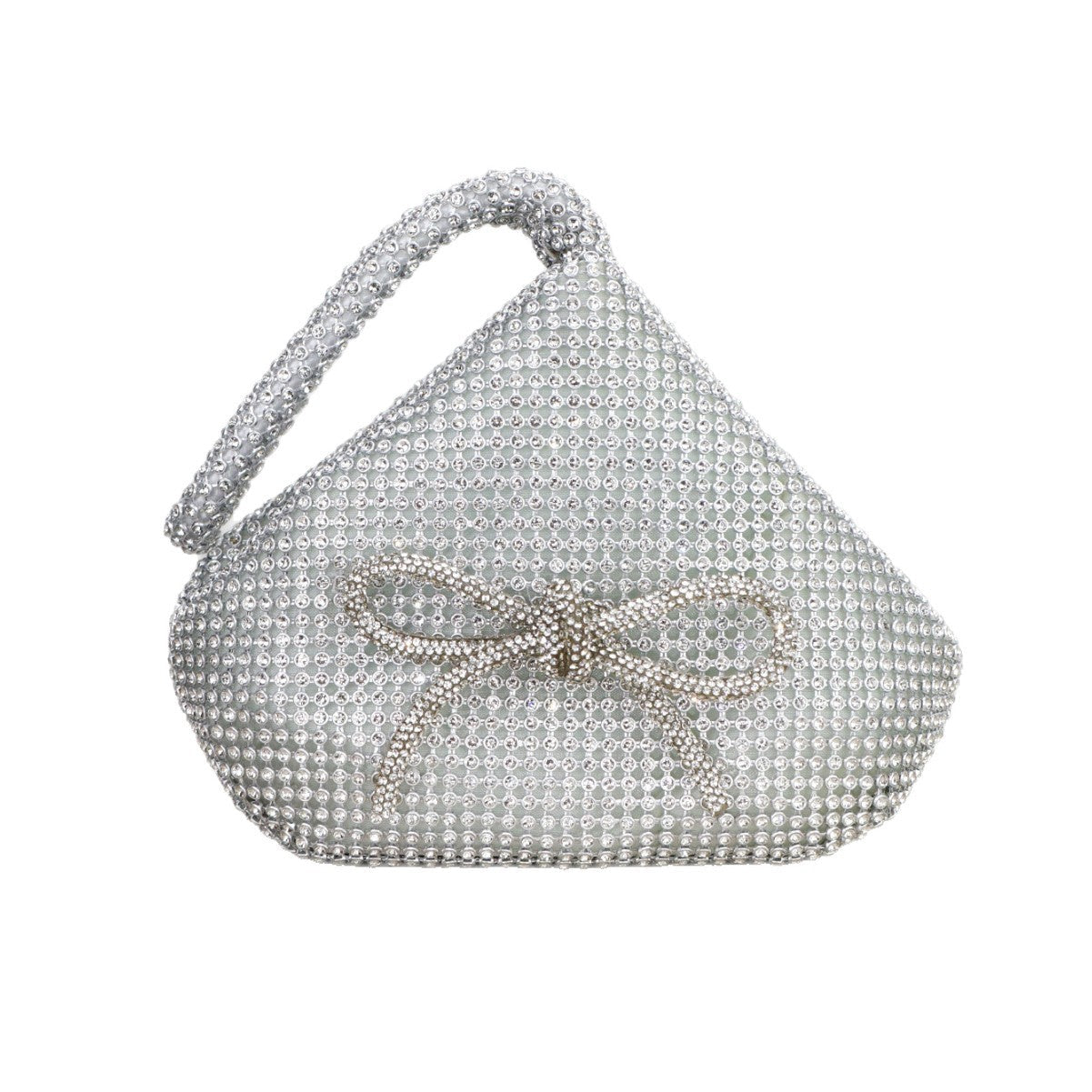 Elegant Crystal Rhinestone Evening Bag – Silver Mesh Clutch with Bow Detail
