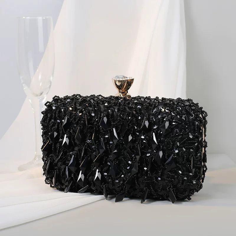 Colorful Ruffled Clutch Bag – Diamond-Embellished Evening Bag for Women, Available in Multiple Colors