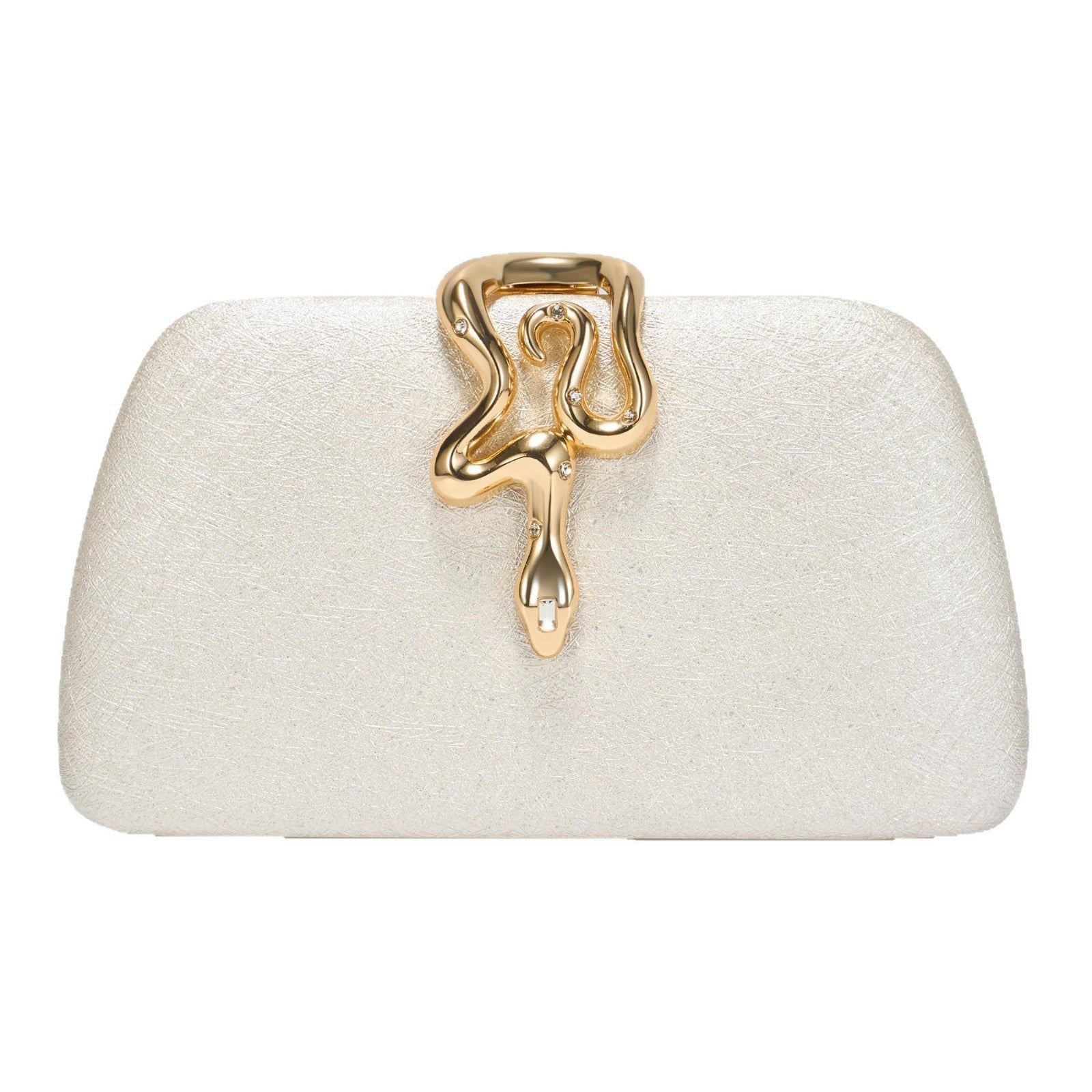 Elegant White Evening Clutch – Gold Snake Clasp Handbag for Women