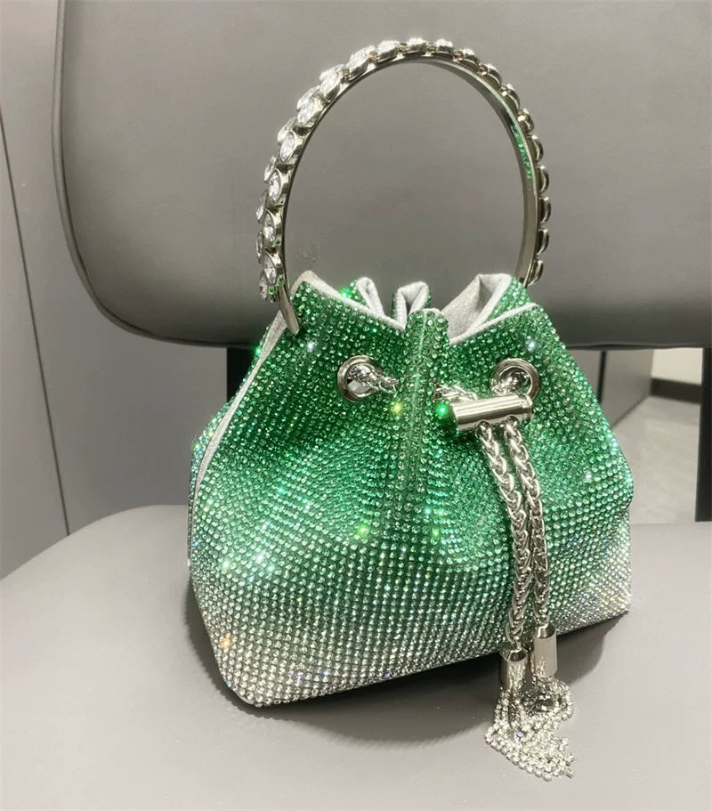 2025 High-End Pink Rainbow Diamond Evening Bag - Rhinestone Crossbody Handbag for Women