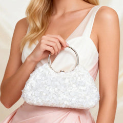 Rhinestone Beaded Evening Clutch with Ring Detail for Dinner and Banquet