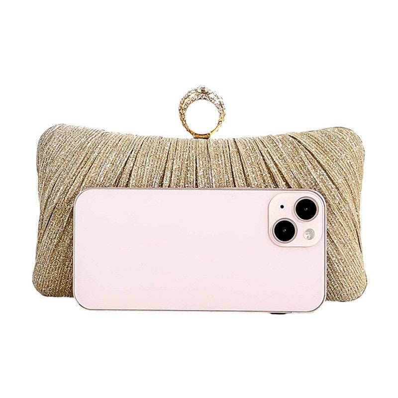 Elegant Pleated Glitter Evening Clutch – Ring Handle Formal Party Bag for Women (Multiple Colors)