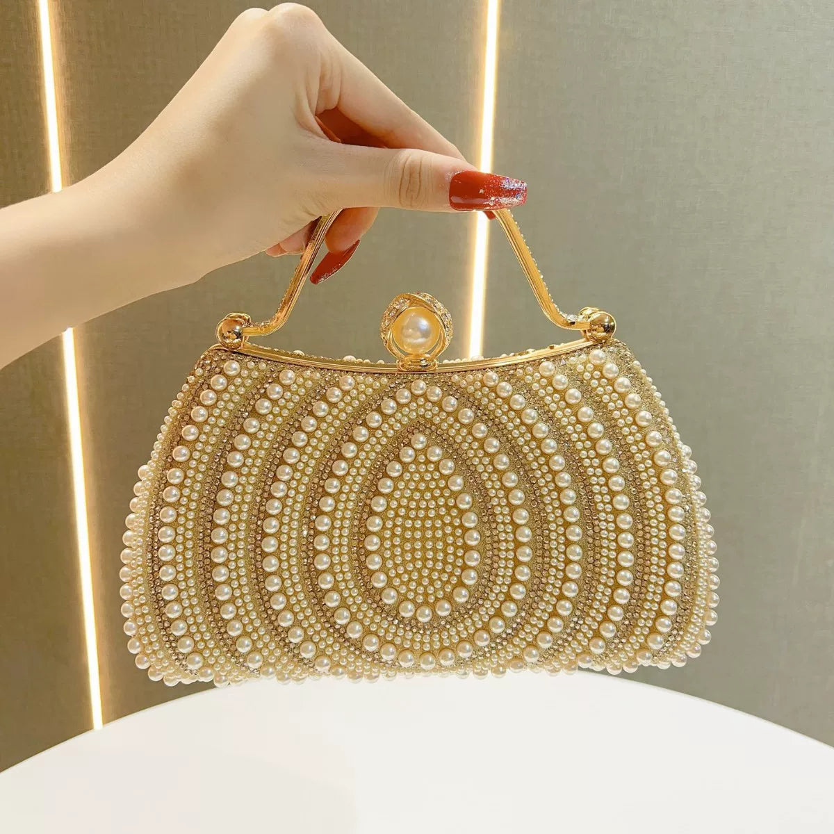 Pearl Evening Clutch for Women – Formal Wedding & Banquet Shoulder Bag