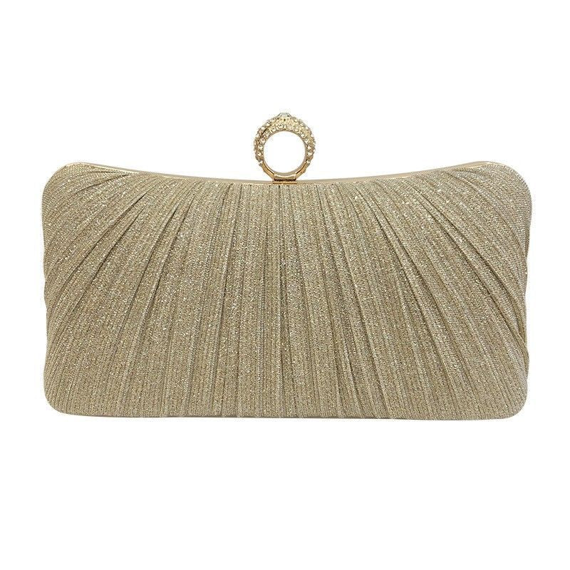Elegant Pleated Glitter Evening Clutch – Ring Handle Formal Party Bag for Women (Multiple Colors)