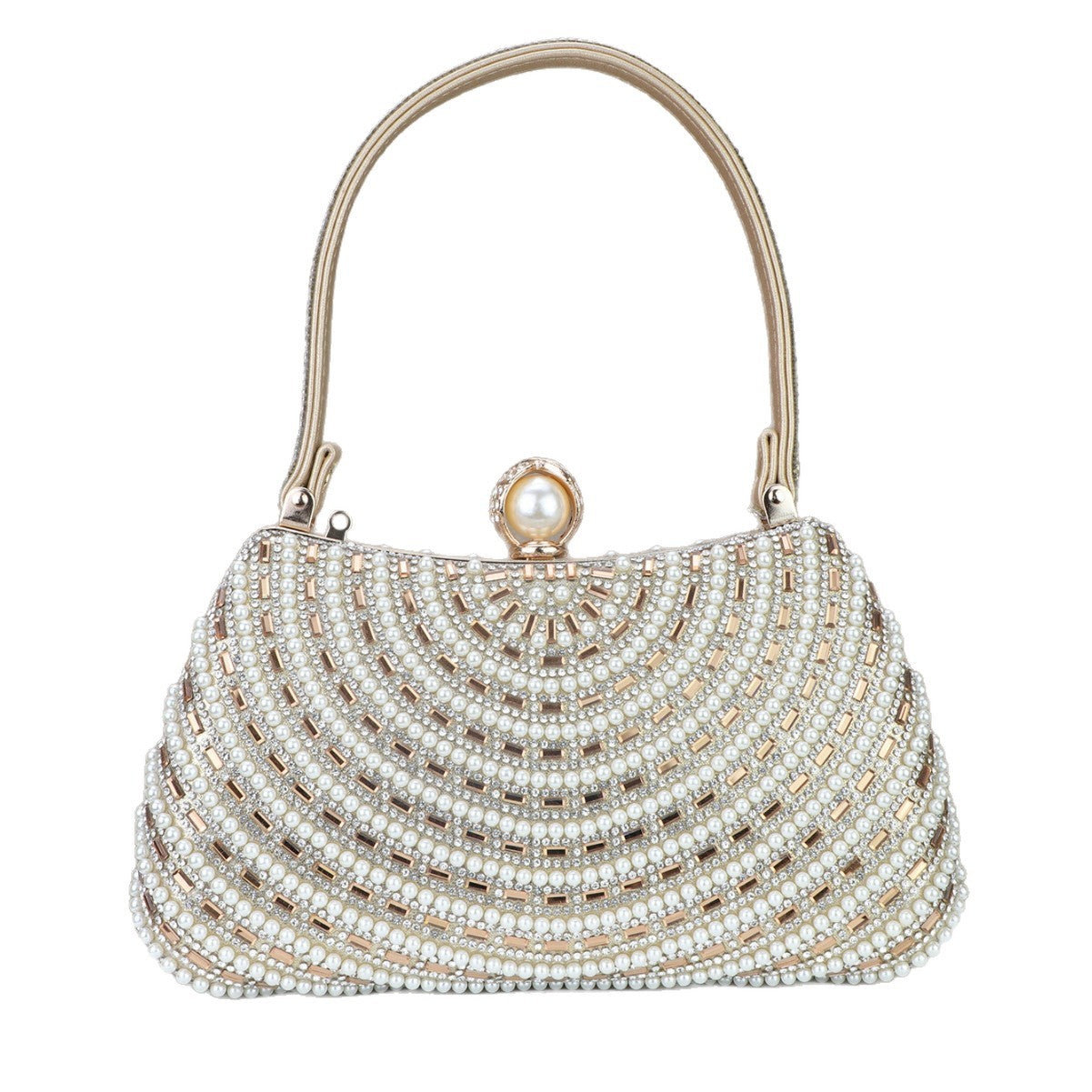 Pearl-Inlaid Diamond Evening Clutch with Chain Strap for Banquet and Formal Events