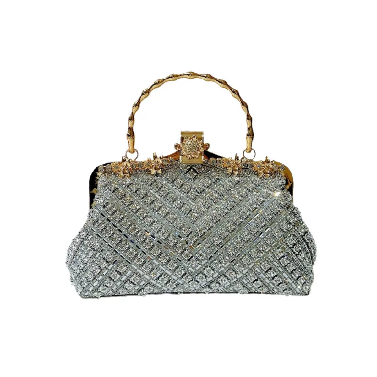Rhinestone Evening Handbag for Women – Top Handle and Chain Strap Formal Clutch