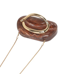 Elegant Brown Marble Acrylic Clutch Bag – Gold Handle Crossbody Purse for Women