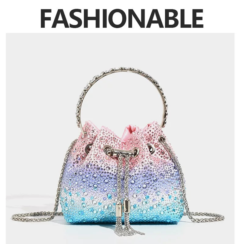 New Shiny Rhinestone Bucket Bag – Fashionable High-End Sequin Handheld, Shoulder, and Crossbody Bag