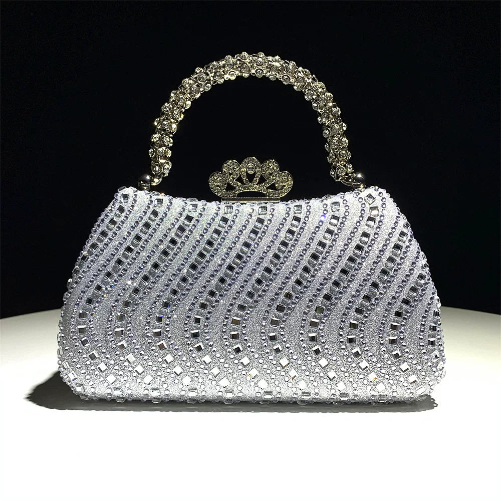 Rhinestone Evening Clutch Bag for Women – Crystal Handle Formal Wedding & Party Handbag