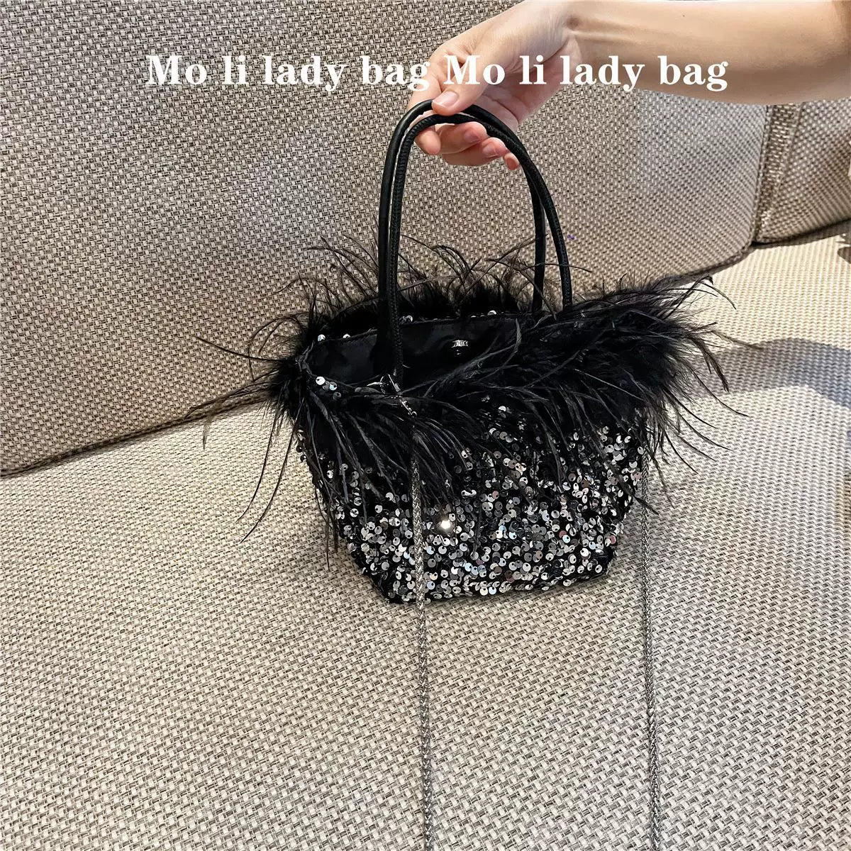 2025 Sequin Dinner Bag with Ostrich Feather - Handheld, Shoulder, and Crossbody Party Bag for Women
