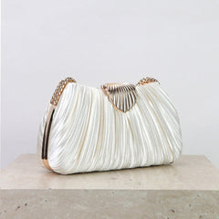 Elegant Satin Pleated Evening Clutch Bag with Buckle for Wedding and Banquet