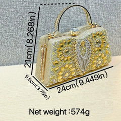 Gold Rhinestone Evening Clutch for Women – Crystal Floral Formal Wedding Handbag