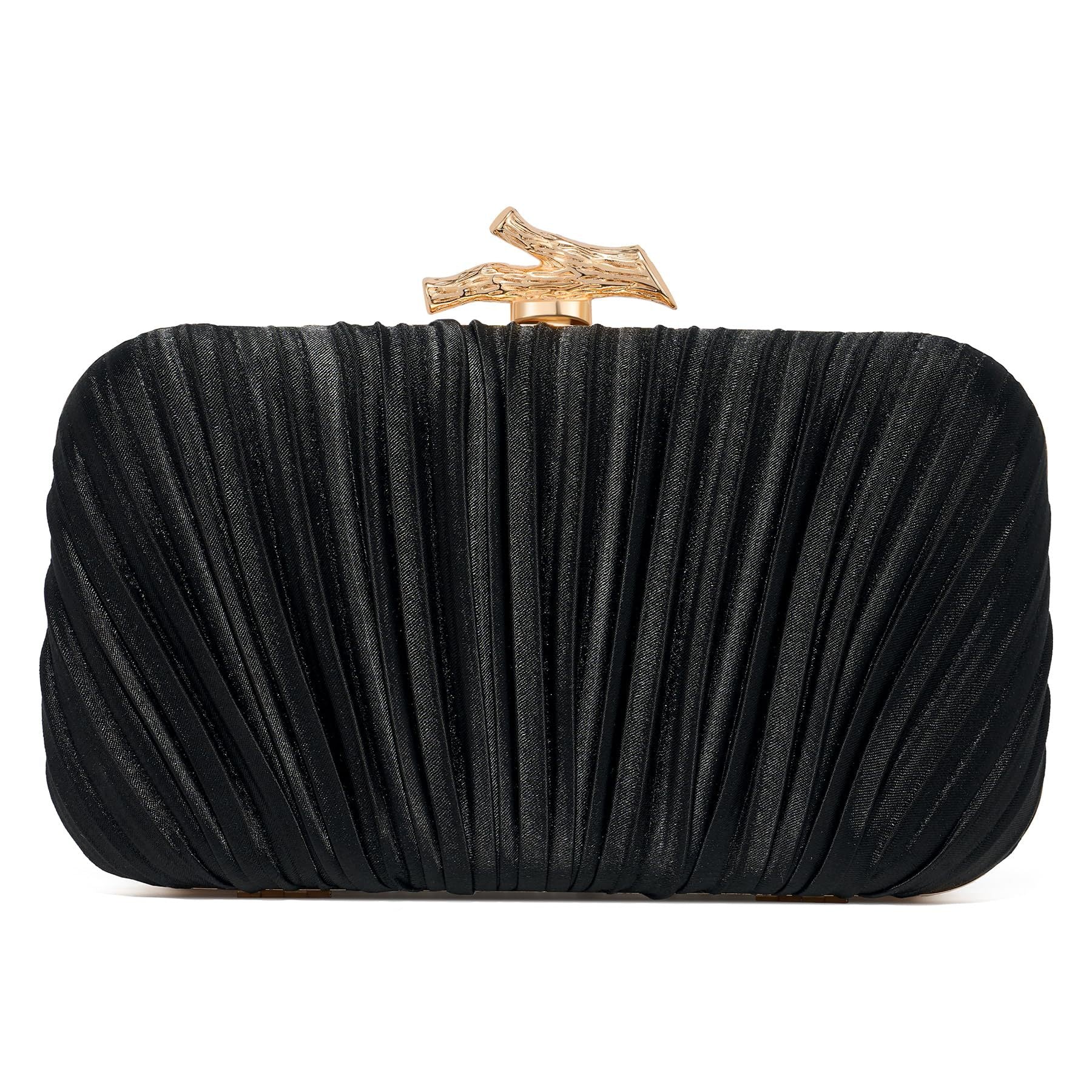 Elegant Pleated Satin Evening Clutch – Gold Handle Formal Party Bag for Women