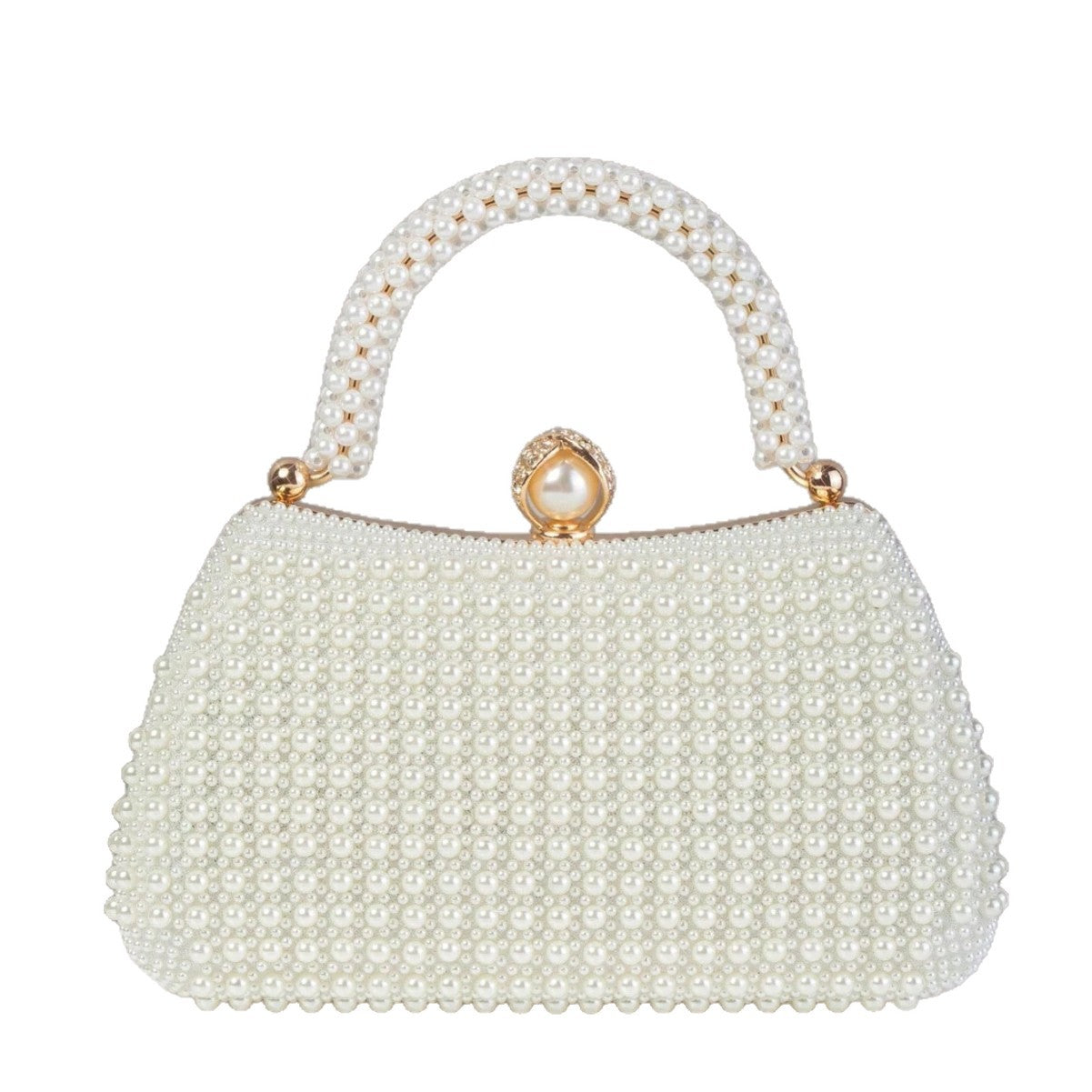 Elegant Beige Pearl Evening Clutch for Dinner Party and Banquet