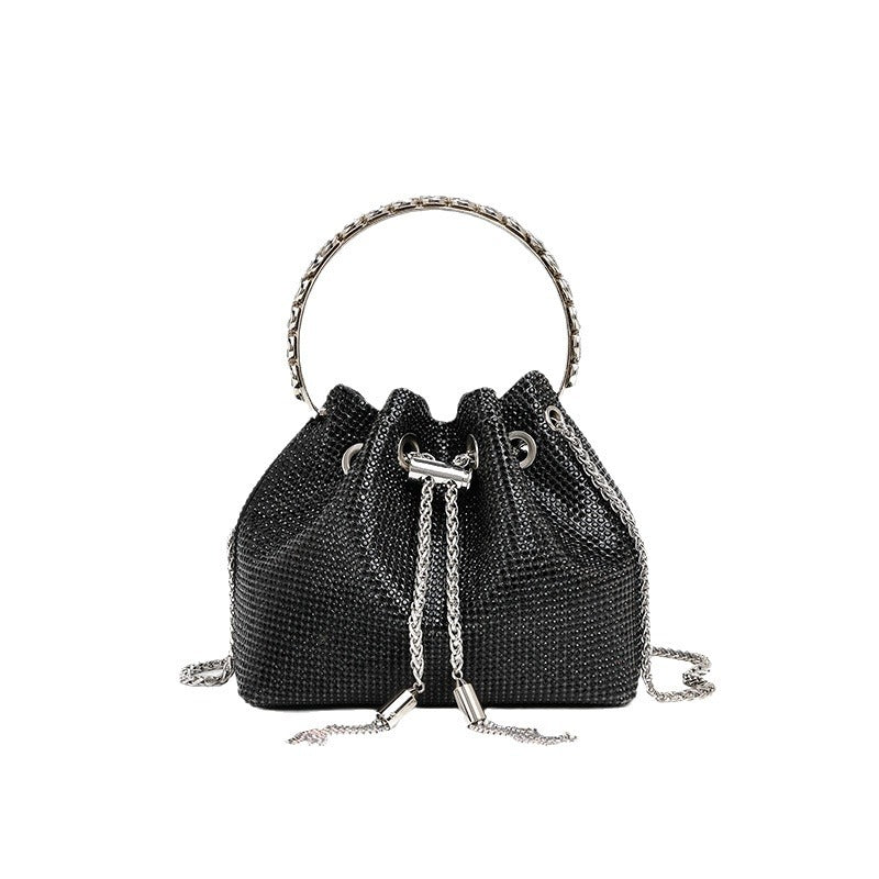 Rhinestone Bucket Evening Bag for Women – Chain Strap Shoulder and Dinner Handbag