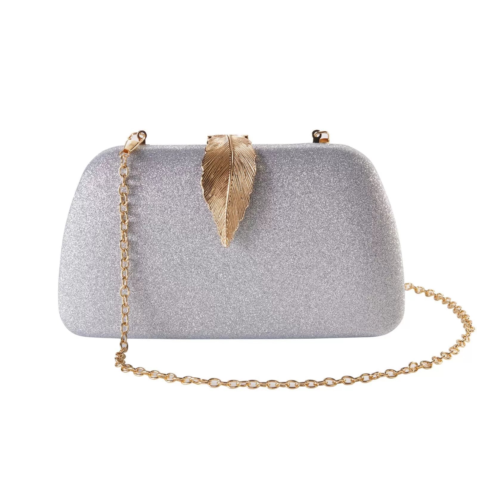 New Fashion Simple Leaf Clutch – Glitter Fabric Banquet Dinner Bag, Small Square Wedding Bag