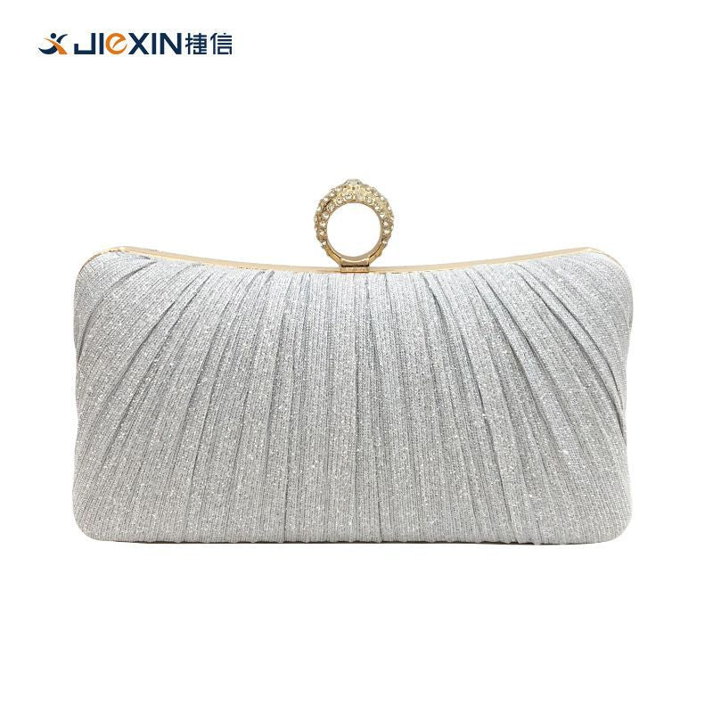 Elegant Pleated Glitter Evening Clutch – Ring Handle Formal Party Bag for Women (Multiple Colors)