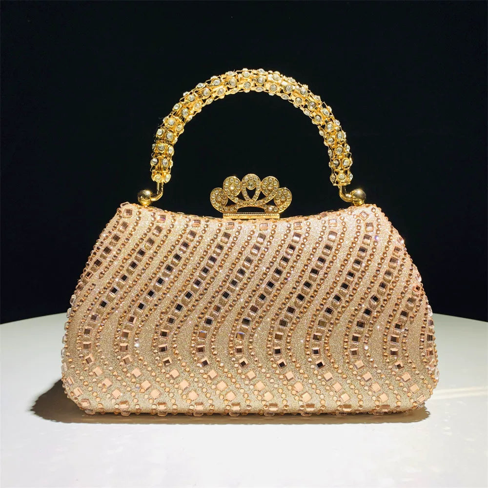 Rhinestone Evening Clutch Bag for Women – Crystal Handle Formal Wedding & Party Handbag