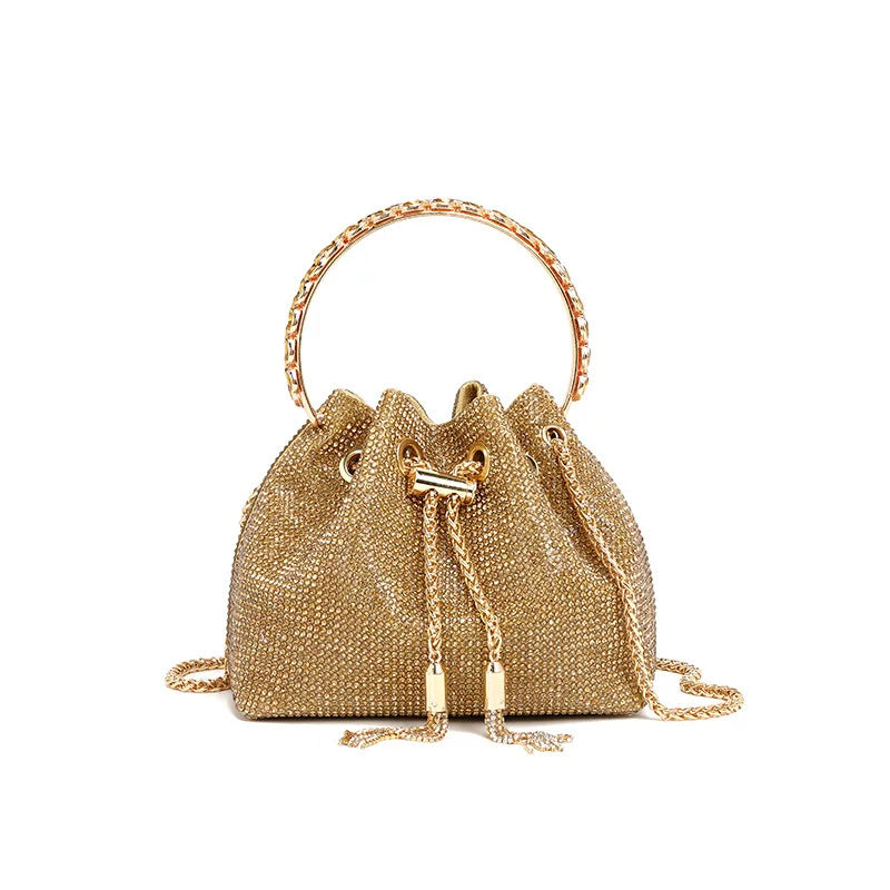 Rhinestone Bucket Evening Bag for Women – Chain Strap Shoulder and Dinner Handbag