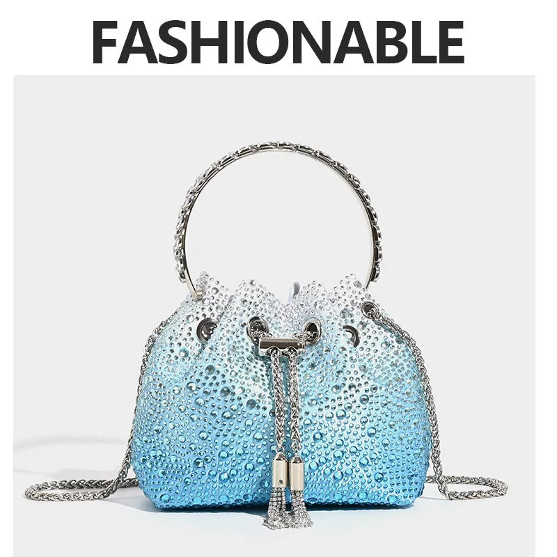 New Shiny Rhinestone Bucket Bag – Fashionable High-End Sequin Handheld, Shoulder, and Crossbody Bag