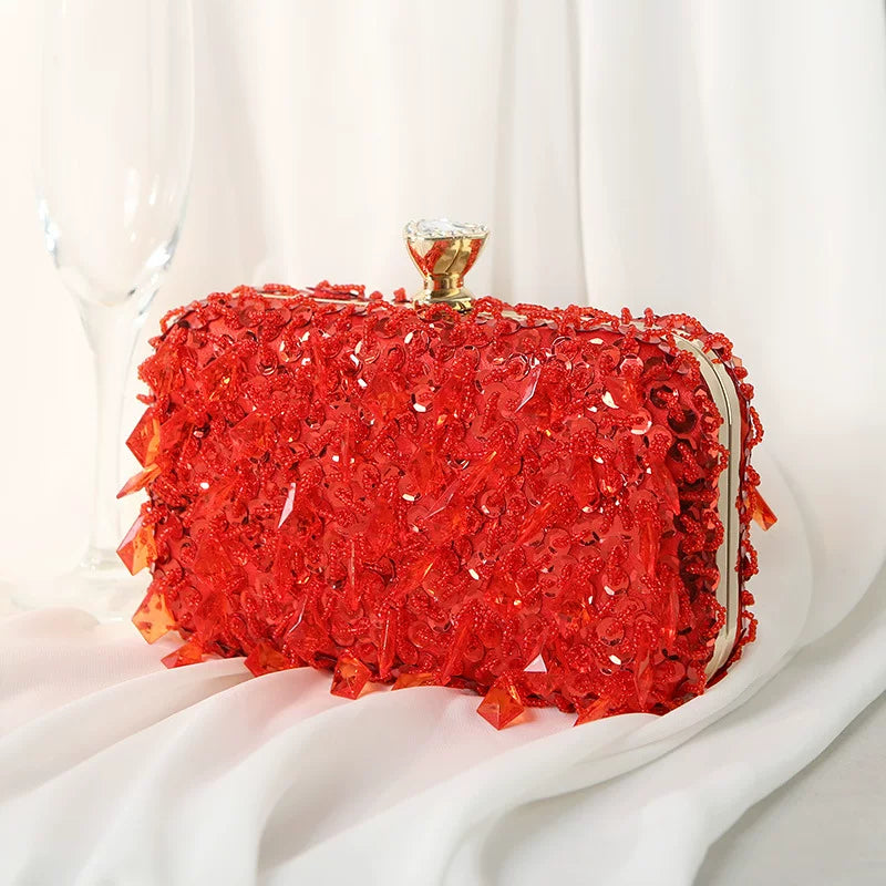 Colorful Ruffled Clutch Bag – Diamond-Embellished Evening Bag for Women, Available in Multiple Colors