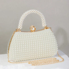 Elegant Beige Pearl Evening Clutch for Dinner Party and Banquet
