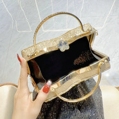 Gold Rhinestone Evening Clutch for Women – Crystal Floral Formal Wedding Handbag