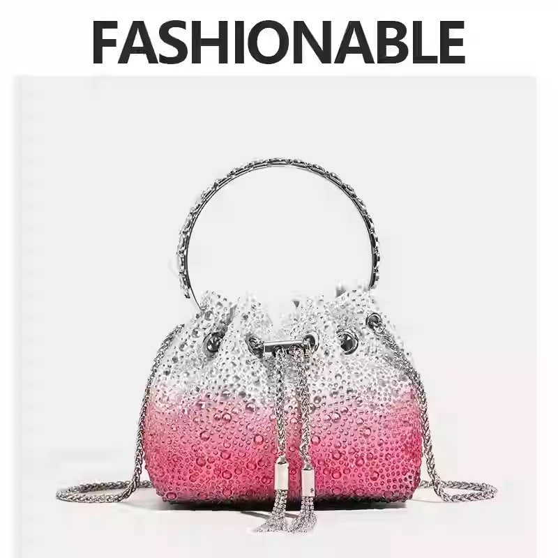 Rhinestone Bucket Evening Bag for Women – Chain Strap Shoulder and Dinner Handbag