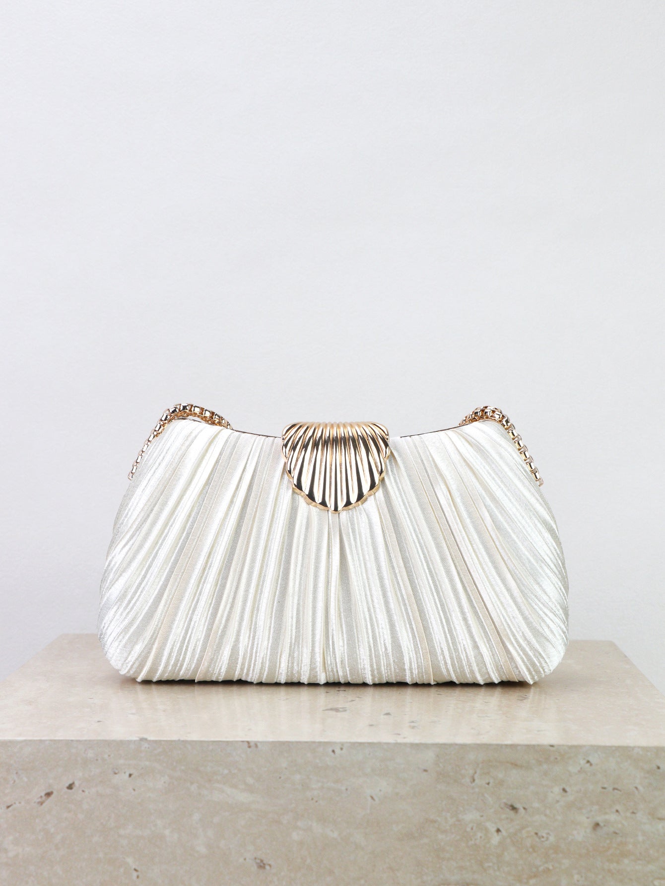 Elegant Satin Pleated Evening Clutch Bag with Buckle for Wedding and Banquet