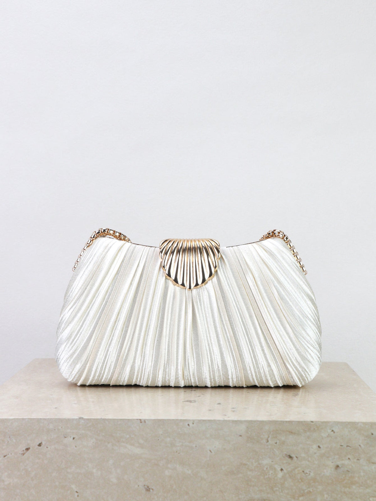 Elegant Satin Pleated Evening Clutch Bag with Buckle for Wedding and Banquet