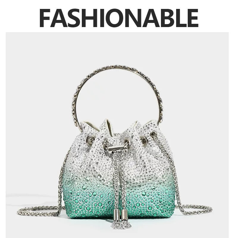 New Shiny Rhinestone Bucket Bag – Fashionable High-End Sequin Handheld, Shoulder, and Crossbody Bag