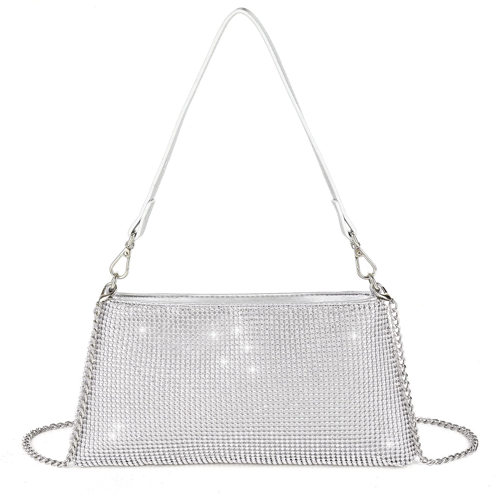 Crystal Rhinestone Evening Bag – Metallic Chain Strap Clutch for Women (Multiple Colors)