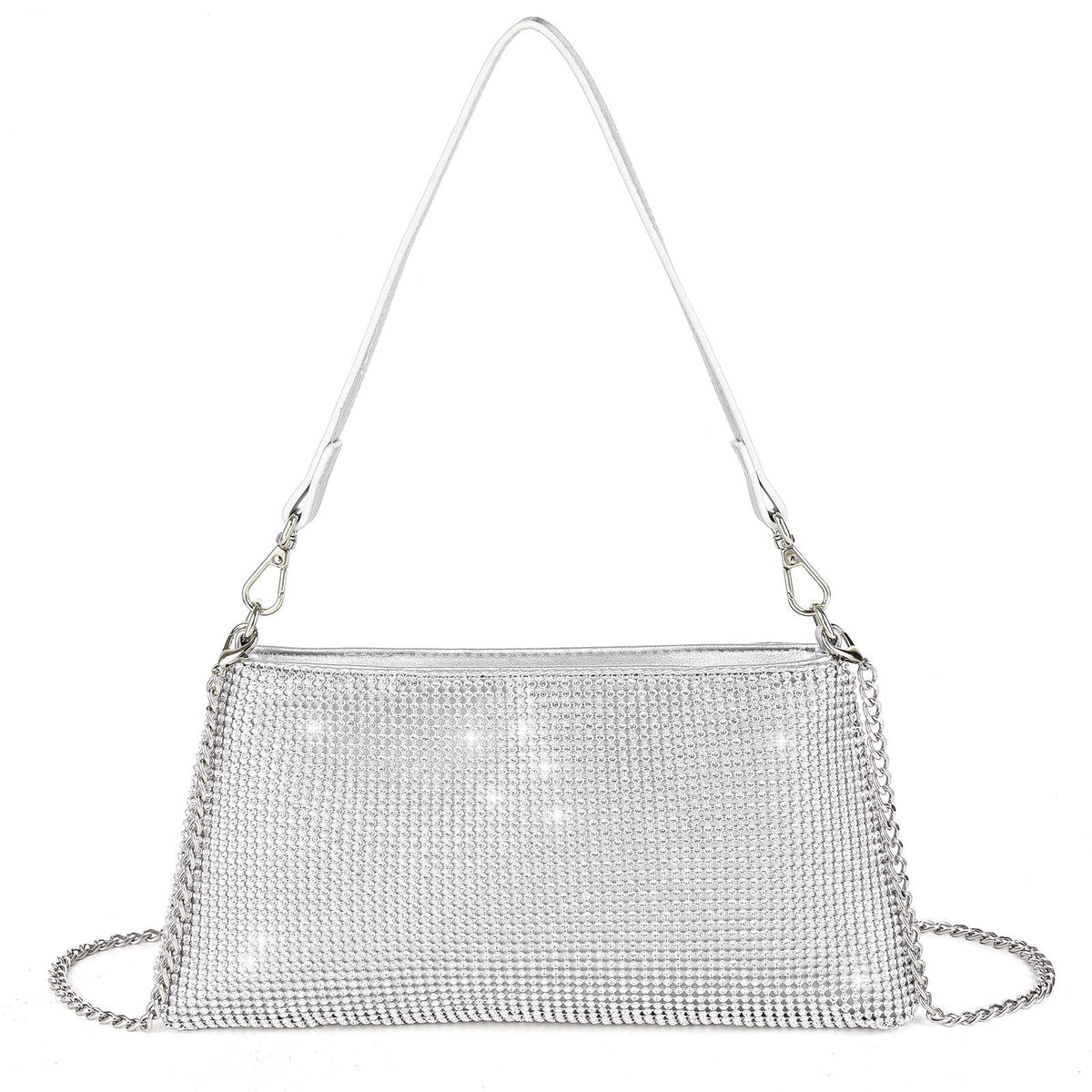 Crystal Rhinestone Evening Bag – Metallic Chain Strap Clutch for Women (Multiple Colors)