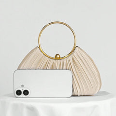 Elegant Pleated Evening Bag – Gold Ring Handle Clutch for Women