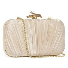 Elegant Pleated Satin Evening Clutch – Gold Handle Formal Party Bag for Women