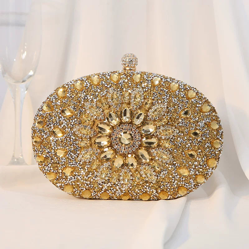 Floral Rhinestone Evening Clutch for Women – Formal Wedding & Banquet Handbag